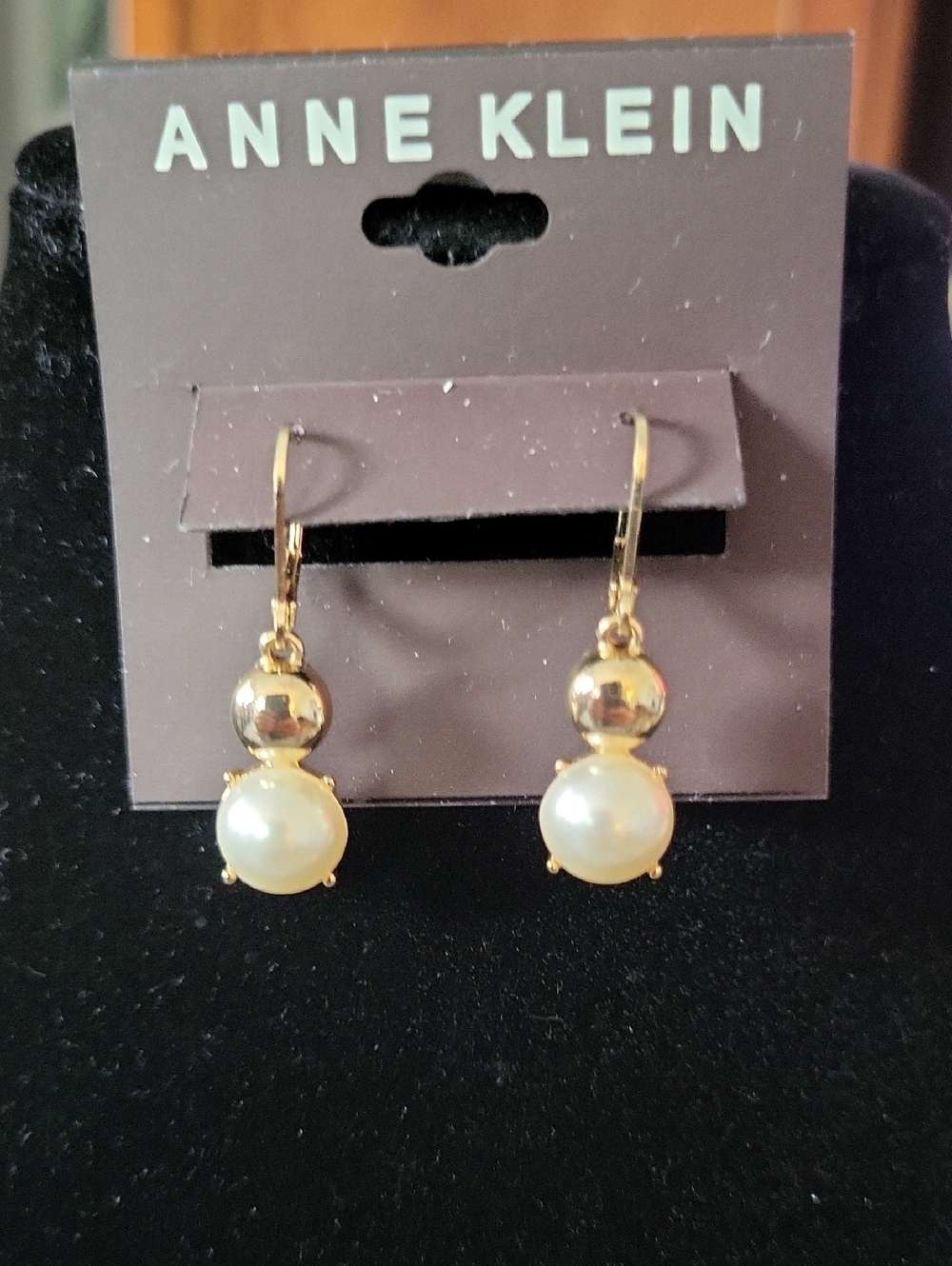 Anne Klein Lever Back Gold-tone Earrings with Pearls